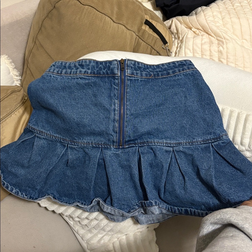 Lioness Blue Denim Ruffle Mini Skirt
